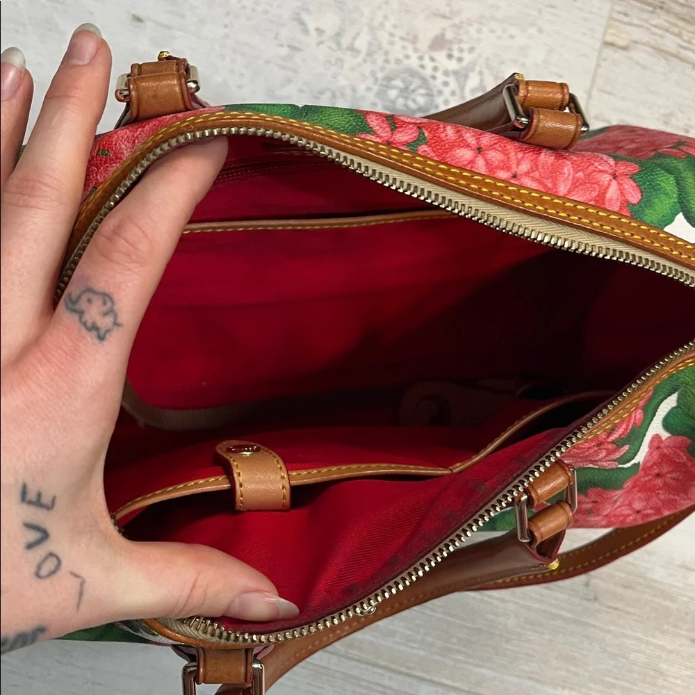 Dooney & Burke Rare Red Hydrangea Floral Print Satchel Purse